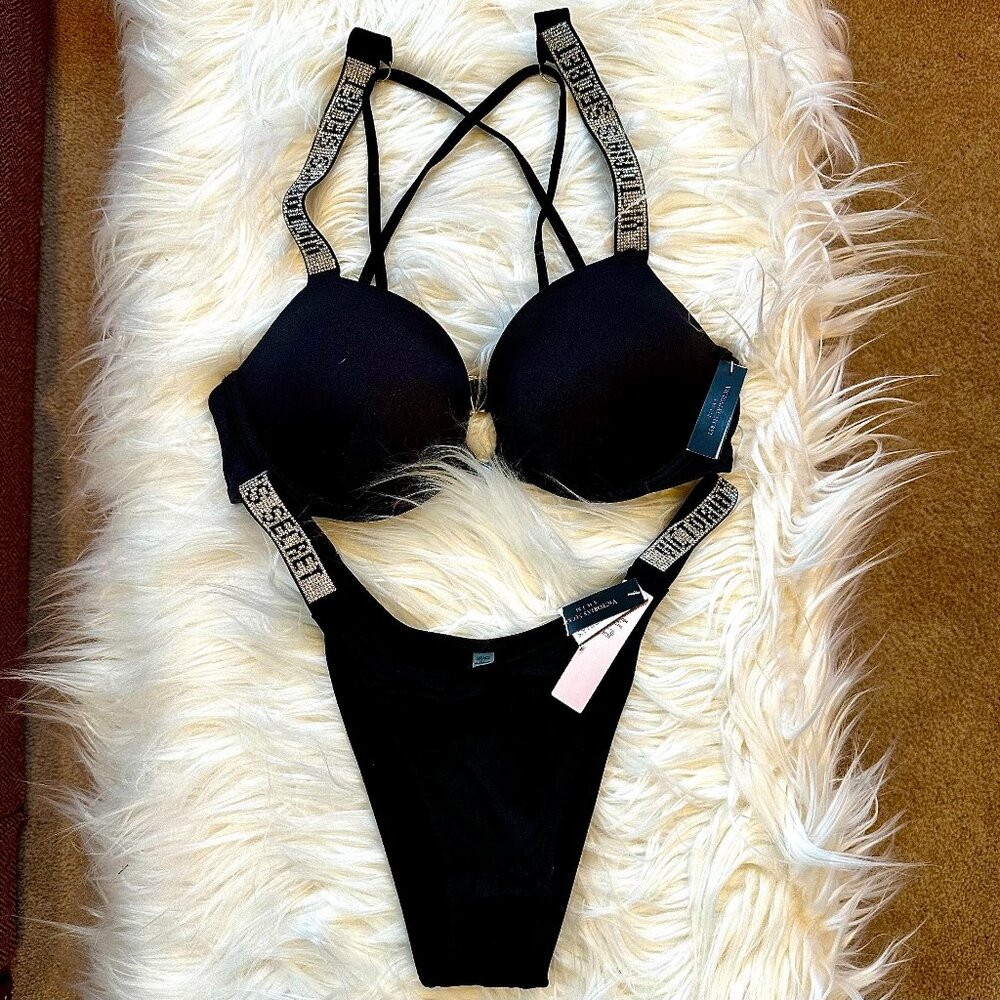 NWT Victoria's Secret Bombshell Racer Back Rhinestone Shine Bikini - 34C | M